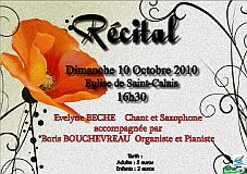 Récital chant, saxophone, piano, orgue - Evelyne Béché - Boris Bouchevreau - Eglise de Saint-Calais (Sarthe) - 10 octobre 2010