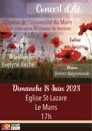 Concert du choeur de l'université du Mans, dirigé par Evelyne Béché, avec intermède de choeur de femmes - samedi 18 juin 2023, église St-Lazare, Le Mans