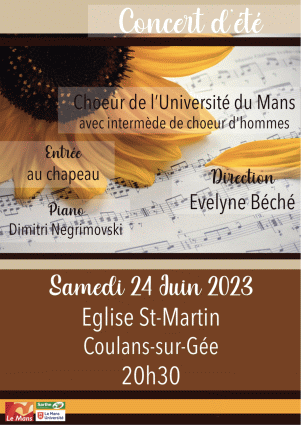 Concert du choeur de l'université du Mans, dirigé par Evelyne Béché, avec intermède de choeur d'hommes - samedi 24 juin 2023, Coulans-sur-Gée