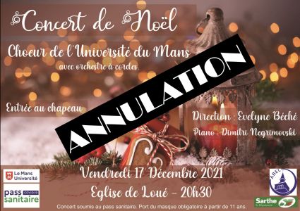 Affiche du concert de Noël du Choeur de l'Université du Mans dirigé par Evelyne Béché - 17 décembre 2021 - Loué - Sarthe - France