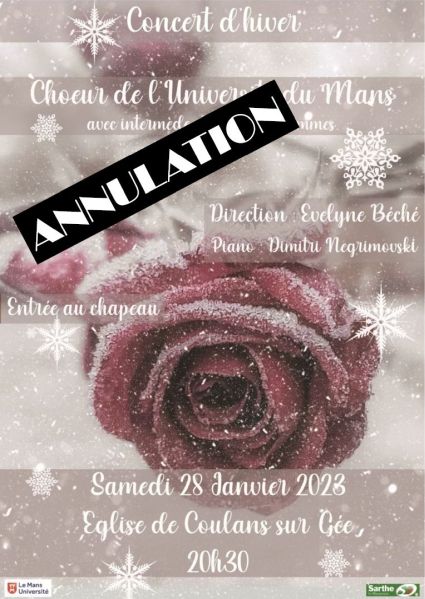 Concert du choeur de l'université du Mans, dirigé par Evelyne Béché, avec intermède de choeur d'hommes - samedi 28 janvier 2023, Coulans-sur-Gée
