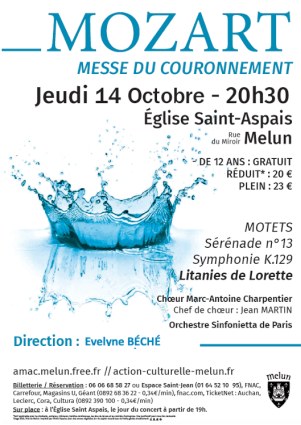 # Concert "Mozart" with the Choir Marc-Antoine Charpentier and the orchestra Sinfonietta from Paris, conducted by Evelyne Béché