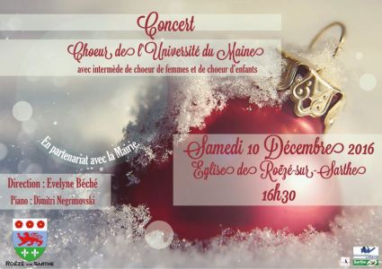 Affiche du concert du Choeur de l'Université du Maine dirigé par Evelyne Béché - 10 décembre 2016 - Roëzé-sur-Sarthe - Sarthe - France