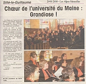 article Les Alpes Mancelles - concert choeur de l'Université du Maine - Sillé-le-Guillaume - janvier 2010 - Evelyne Béché