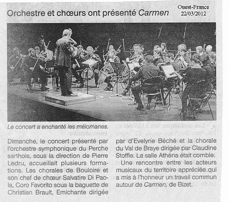 Newspaper article Ouest-France - Carmen concert - 22/03/2012