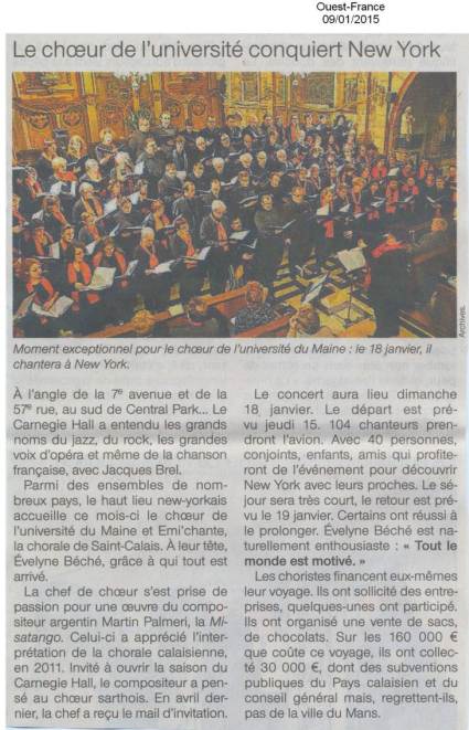 Article Ouest-France, 9 janvier 2015