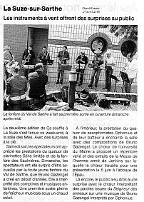 article Ouest-France concert Ca souffle à La Suze, 27 avril 2010, , La Suze-sur-Sarthe (Sarthe, France)