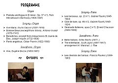 programme of the recital singing, saxophone, piano, organ, Evelyne Béché, Boris Bouchevreau, march 2010, Le Mans, Sarthe (France)