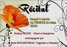 récital Evelyne Béché chant-saxophone, accompagnée à l'orgue ou au piano par Boris Bouchevreau