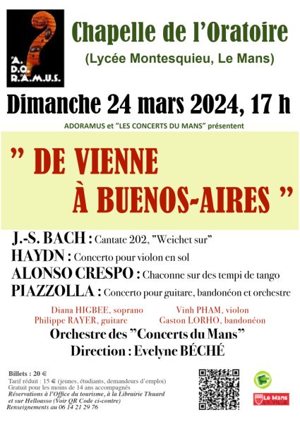 Concert Adoramus : de Vienne aux trottoirs de Buenos-Aires - 24 mars 2024 - chapelle de l'Oratoire - Le Mans (Sarthe, France) - direction Evelyne B�ch�