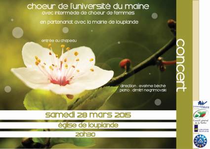 Concert du Choeur de l'Universit&eacute; du Maine dirig&eacute; par Evelyne B&eacute;ch&eacute;. Eglise de Louplande - 28 mars 2015