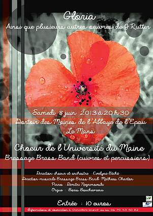 Concert John Rutter - Gloria - choeur de l'universit&eacute; du Maine - Brassage Brass Band - Evelylne B&eacute;ch&eacute; - Mathias Charton